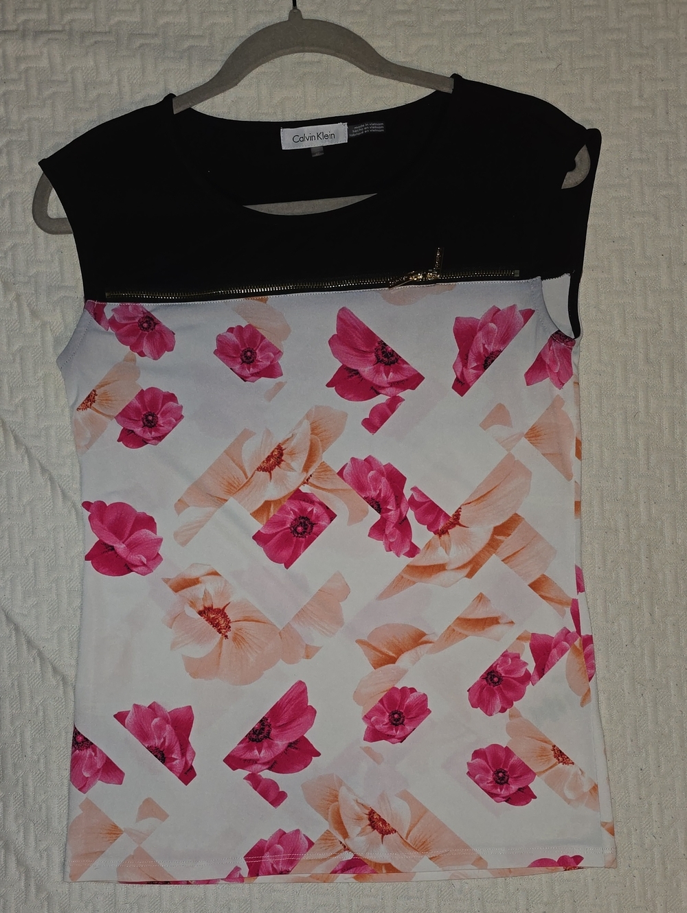 Calvin Klein Black Yoke Floral Sleeveless Tank